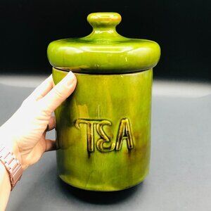 Vintage TEA Canister by Laurentian Pottery Avocado Green Jar 70s Kitchen